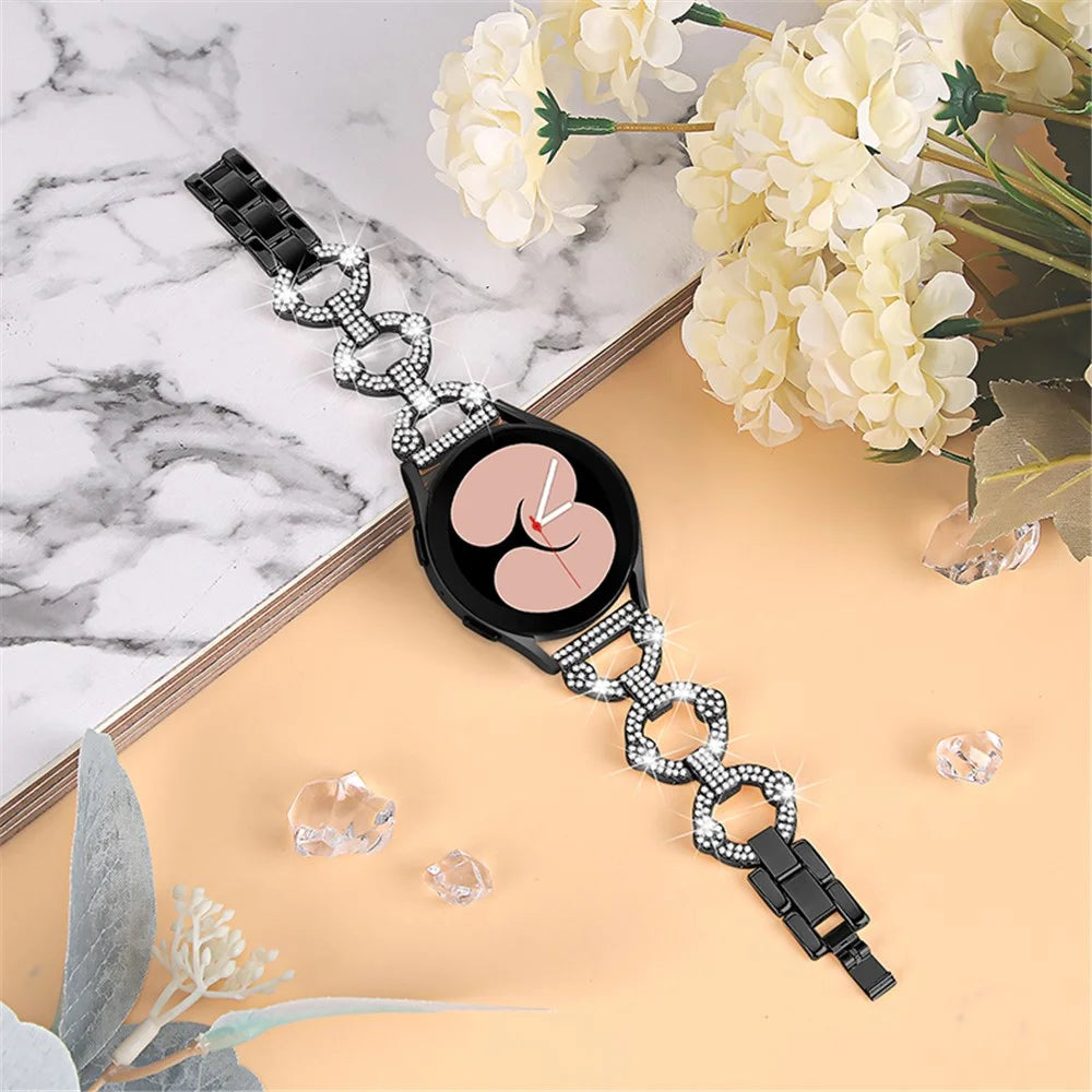 For Garmin Vivoactive 3 / Vivoactive 3 Music / Venu Rhinestones Decor 3 Circles Design Metal Wrist Band 20mm Replacement Watch Strap - Black - 3