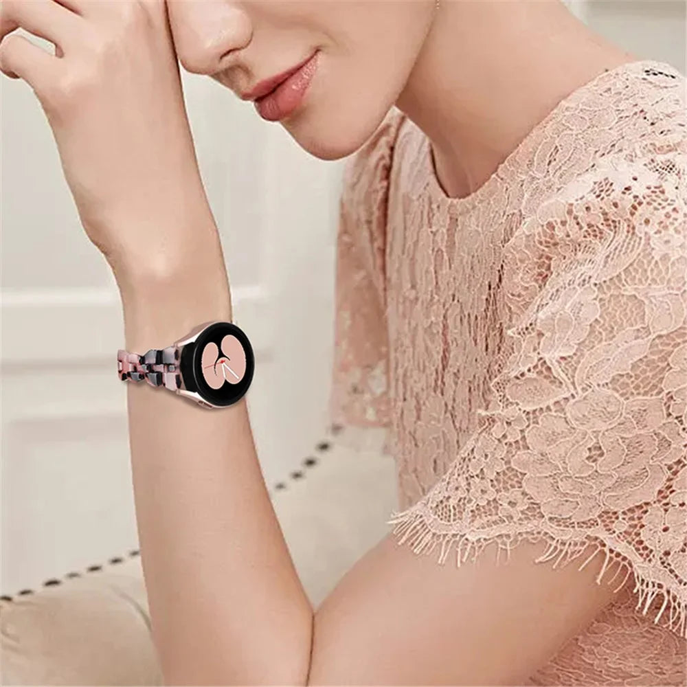 For Samsung Galaxy Watch6 40mm 44mm / Watch6 Classic 43mm 47mm / Watch 5 40mm 44mm / 5 Pro 45mm / Watch4 40mm 44mm Rhombus Resin Watch Band 20mm Wristband Bracelet Strap - Pink / Black - 6