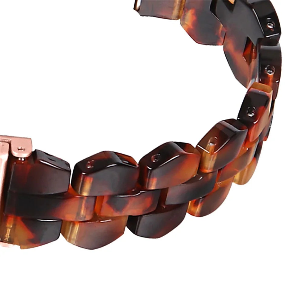 For Apple Watch Ultra 3 2 1 49mm / Series 11 10 46mm / 9 8 7 45mm / SE3 SE2 SE 6 5 4 44mm / 3 2 1 42mm, Quick Release Resin Watch Band Polished Watch Strap - Tortoiseshell Color - 3