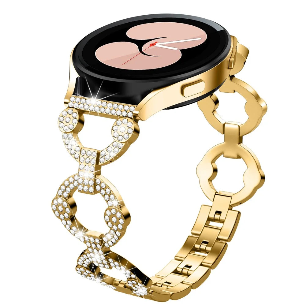 For Samsung Galaxy Watch 5 Active 40mm / 44mm / Watch 5 Pro 45mm / Watch 42mm Bling Watch Band 20mm Rhinestone Decor Replacement Metal Strap - Gold - 1