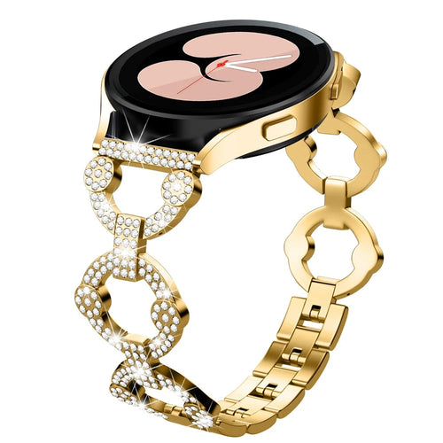 For Samsung Galaxy Watch 5 Active 40mm / 44mm / Watch 5 Pro 45mm / Watch 42mm Bling Watch Band 20mm Rhinestone Decor Replacement Metal Strap - Gold - 1