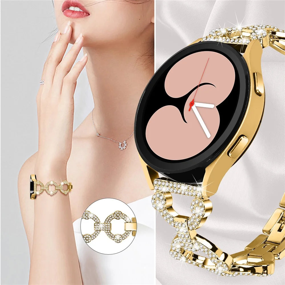 For Samsung Galaxy Watch 5 Active 40mm / 44mm / Watch 5 Pro 45mm / Watch 42mm Bling Watch Band 20mm Rhinestone Decor Replacement Metal Strap - Gold - 2