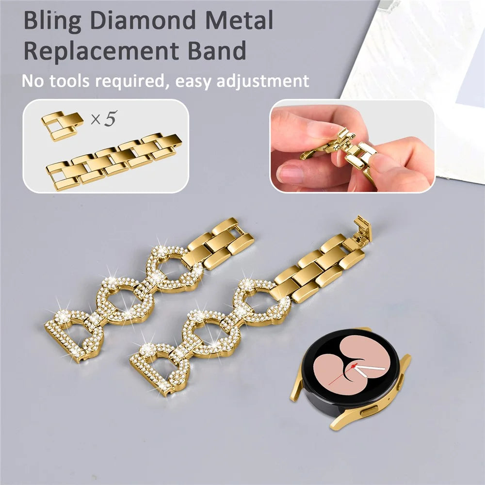 For Samsung Galaxy Watch 5 Active 40mm / 44mm / Watch 5 Pro 45mm / Watch 42mm Bling Watch Band 20mm Rhinestone Decor Replacement Metal Strap - Gold - 3