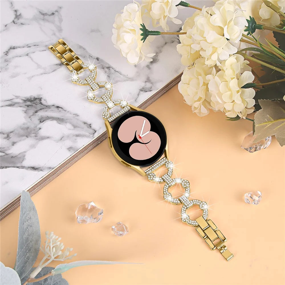 For Samsung Galaxy Watch 5 Active 40mm / 44mm / Watch 5 Pro 45mm / Watch 42mm Bling Watch Band 20mm Rhinestone Decor Replacement Metal Strap - Gold - 4