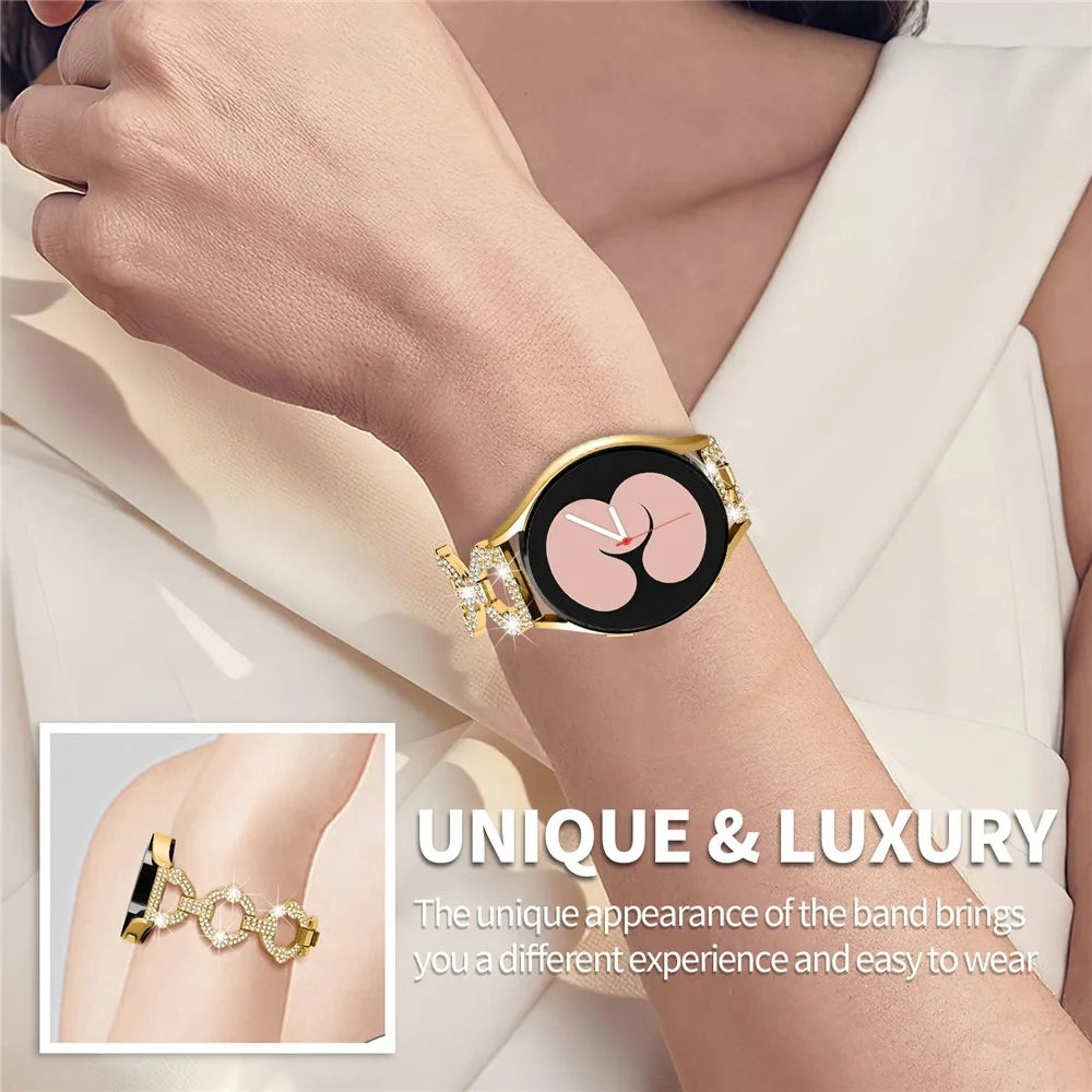 For Samsung Galaxy Watch 5 Active 40mm / 44mm / Watch 5 Pro 45mm / Watch 42mm Bling Watch Band 20mm Rhinestone Decor Replacement Metal Strap - Gold - 5