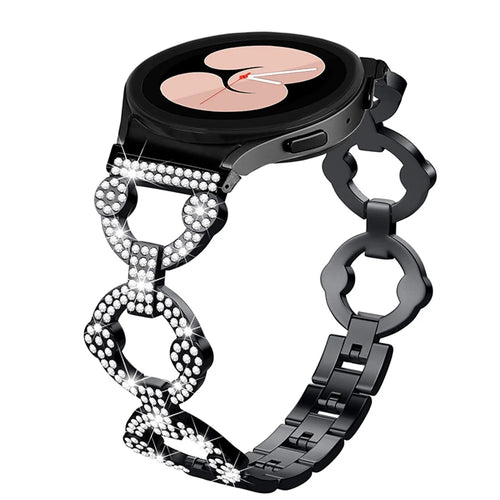 For Samsung Galaxy Watch 5 Active 40mm / 44mm / Watch 5 Pro 45mm / Watch 42mm Rhinestone Decor Replacement Strap Stainless Steel Metal Wristband - Black - 1