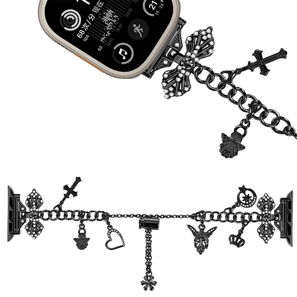 Watch Strap for Apple Watch Series 11 10 42mm / 9 8 7 41mm / SE3 SE2 SE 6 5 4 40mm / 3 2 1 38mm Multiple Pendant Design Bracelet Watch Band - Black - 3