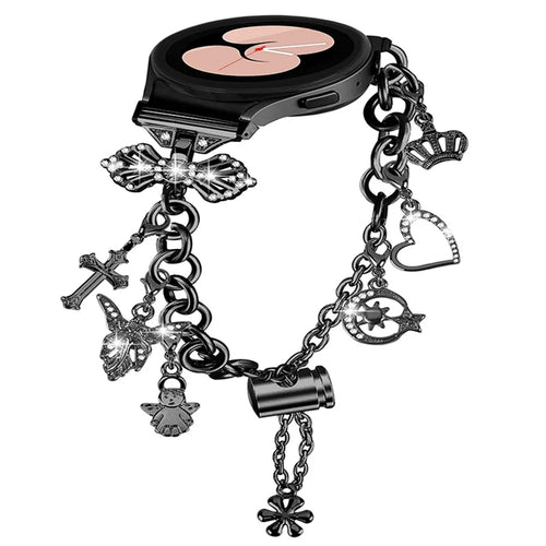 For Samsung Galaxy Watch6 40mm 44mm / Watch6 Classic 43mm 47mm / Watch 5 40mm 44mm / 5 Pro 45mm / Watch4 40mm 44mm Multiple Pendants Metal Watch Band Adjustable Wristband Bracelet - Black - 1