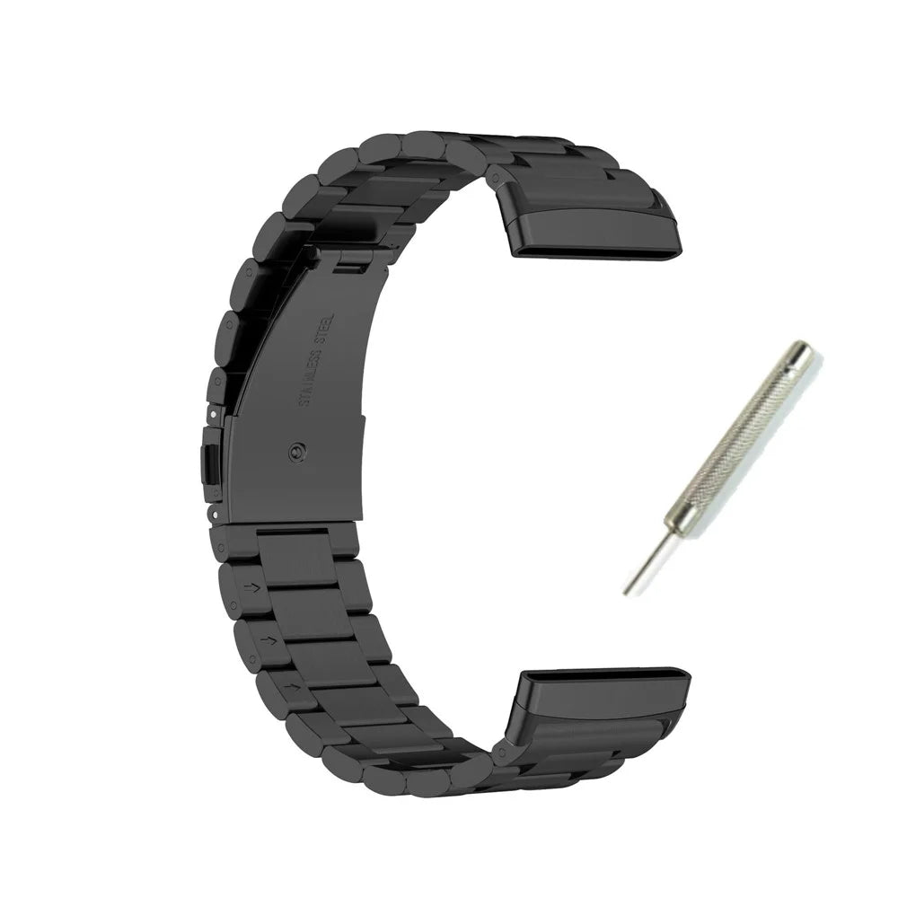 For Fitbit Versa 4  /  Versa 3  /  Sense 2  /  Sense Stylish 3 Beads Design Stainless Steel Wrist Band Replacement Smartwatch Strap - Black - 4