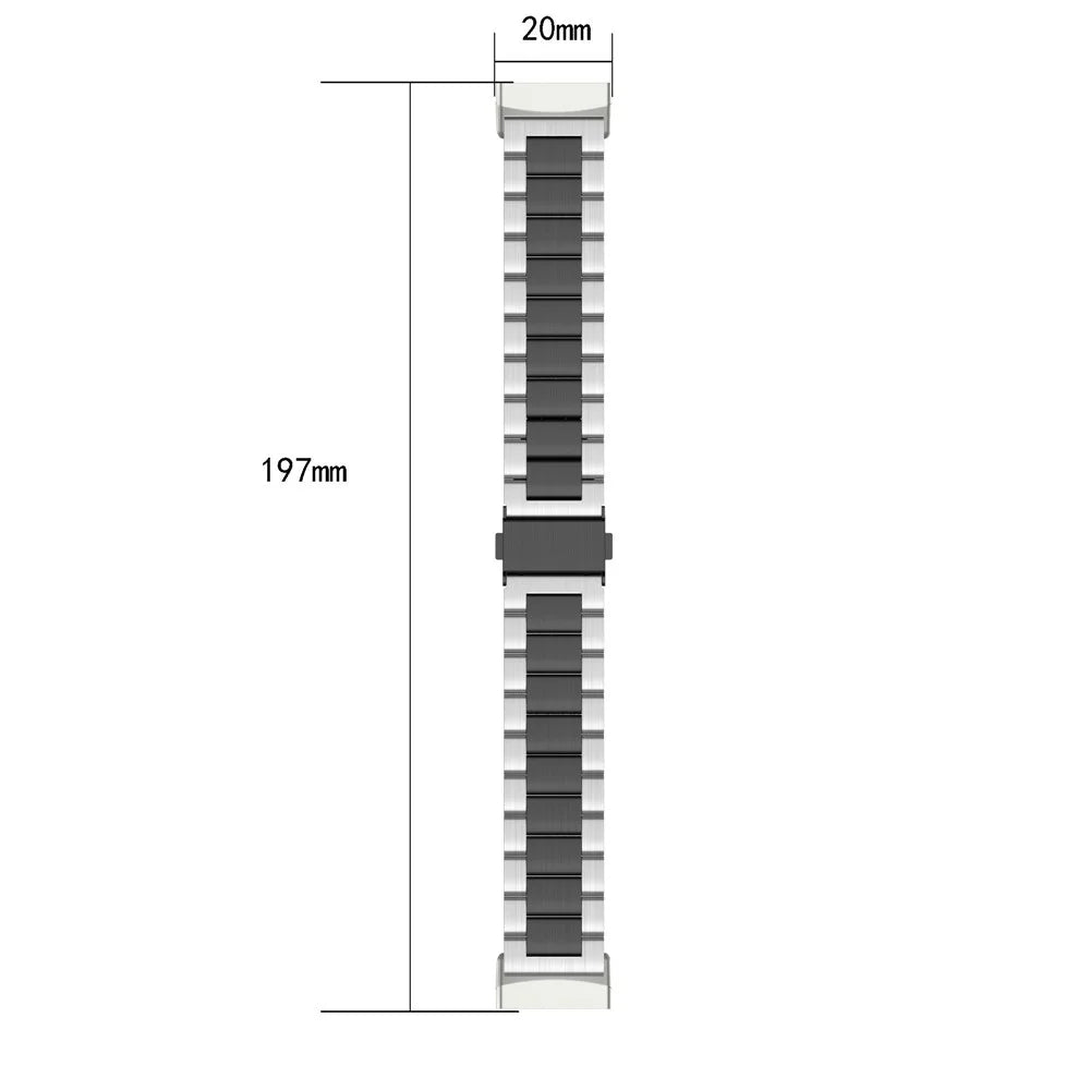 For Fitbit Versa 4  /  Versa 3  /  Sense 2  /  Sense Stylish 3 Beads Design Stainless Steel Wrist Band Replacement Smartwatch Strap - Black - 6