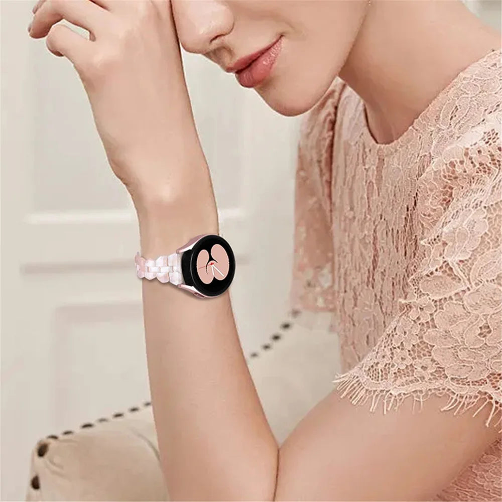 For Samsung Galaxy Watch6 40mm 44mm / Watch6 Classic 43mm 47mm / Watch 5 40mm 44mm / 5 Pro 45mm / Watch4 40mm 44mm Resin Strap 20mm Bracelet Wristband Replacement - Pink Flower - 6