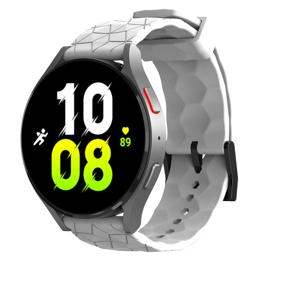 For Samsung Galaxy Watch 5 40mm/44mm/Huawei Watch GT 42mm/46mm Football Pattern Silicone Watch Strap 20mm Replacement Wrist Band - White - 5