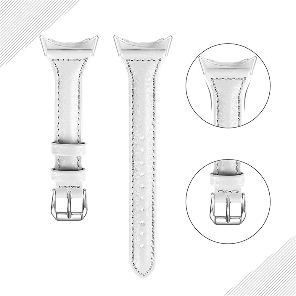 For Google Pixel Watch 4 41mm / Watch 3 41mm / Watch 2 / Watch Genuine Leather Watch Band Quick Release 20mm Watch Strap with Silver Connector - White - 1