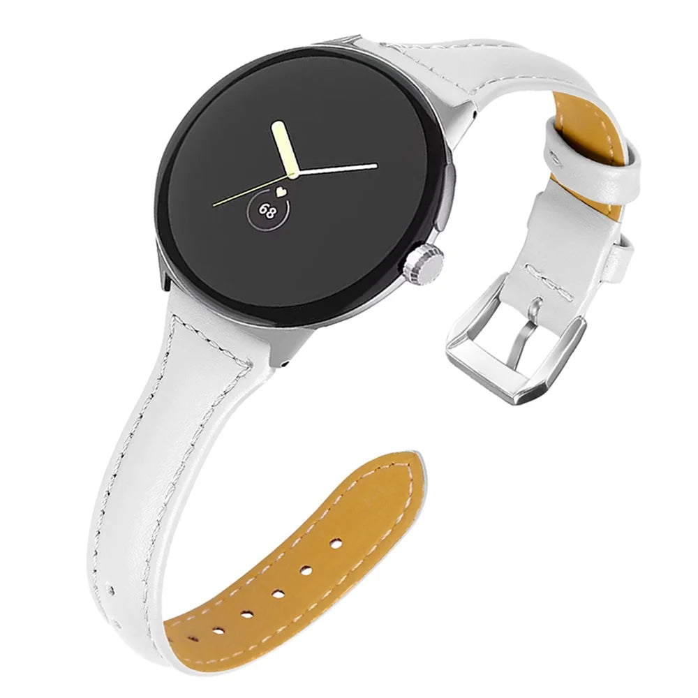For Google Pixel Watch 4 41mm / Watch 3 41mm / Watch 2 / Watch Genuine Leather Watch Band Quick Release 20mm Watch Strap with Silver Connector - White - 2