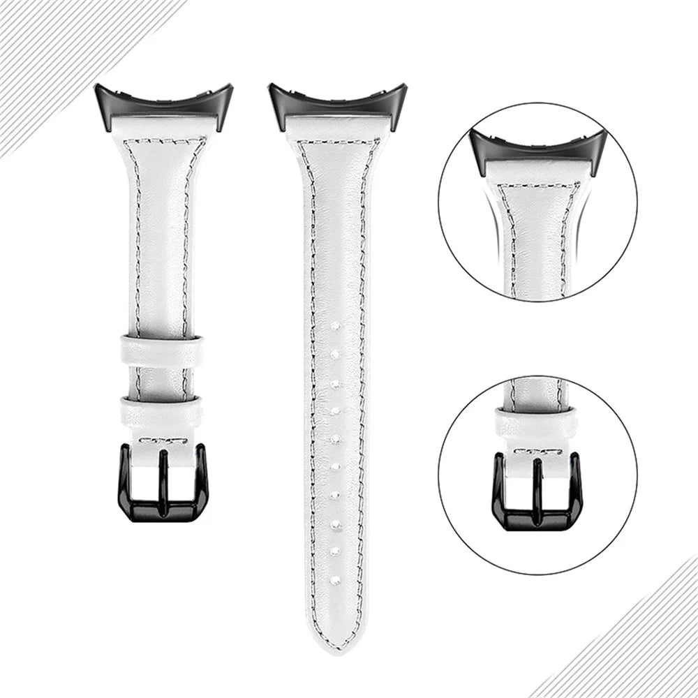 For Google Pixel Watch 4 41mm / Watch 3 41mm / Watch 2 / Watch Genuine Leather Watch Band Adjustable 20mm Bracelet Strap with Black Connector - White - 1