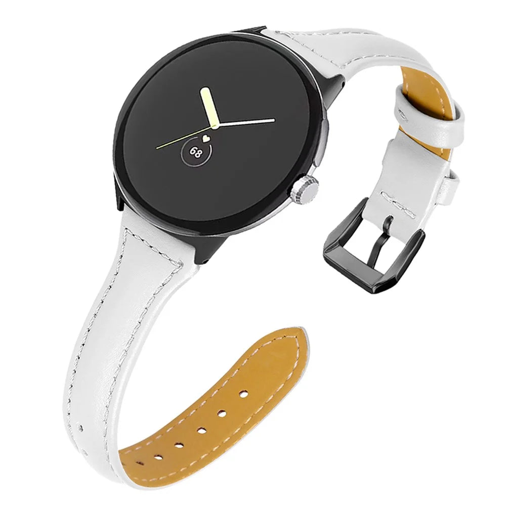 For Google Pixel Watch 4 41mm / Watch 3 41mm / Watch 2 / Watch Genuine Leather Watch Band Adjustable 20mm Bracelet Strap with Black Connector - White - 2