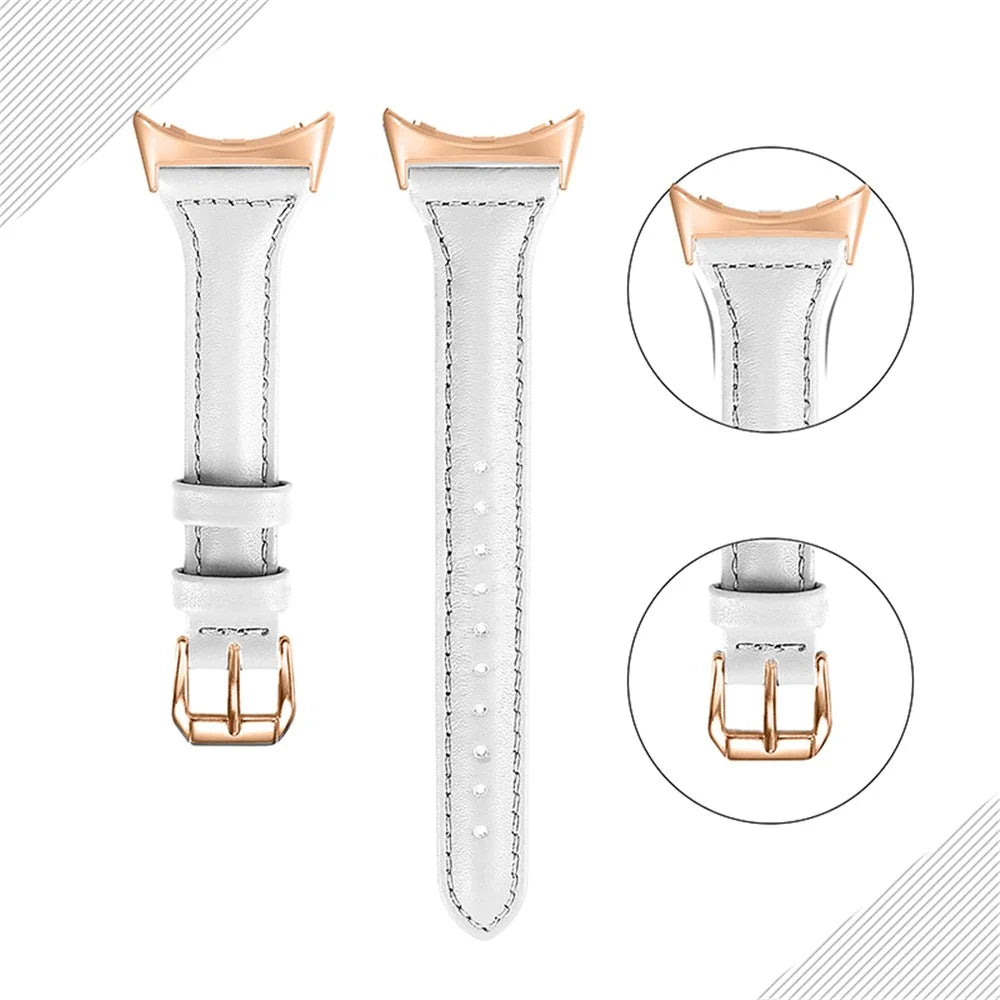 Genuine Leather Watch Strap for Google Pixel Watch 4 41mm / Watch 3 41mm / Watch 2 / Watch Quick Release 20mm Watch Band with Rose Gold Connector - White - 1