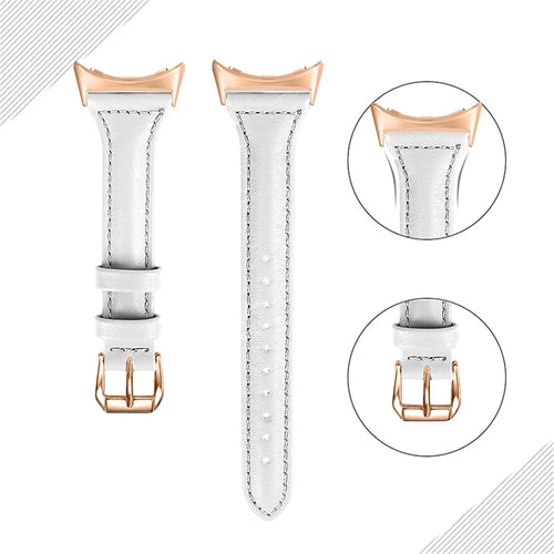 Genuine Leather Watch Strap for Google Pixel Watch 4 41mm / Watch 3 41mm / Watch 2 / Watch Quick Release 20mm Watch Band with Rose Gold Connector - White - 1