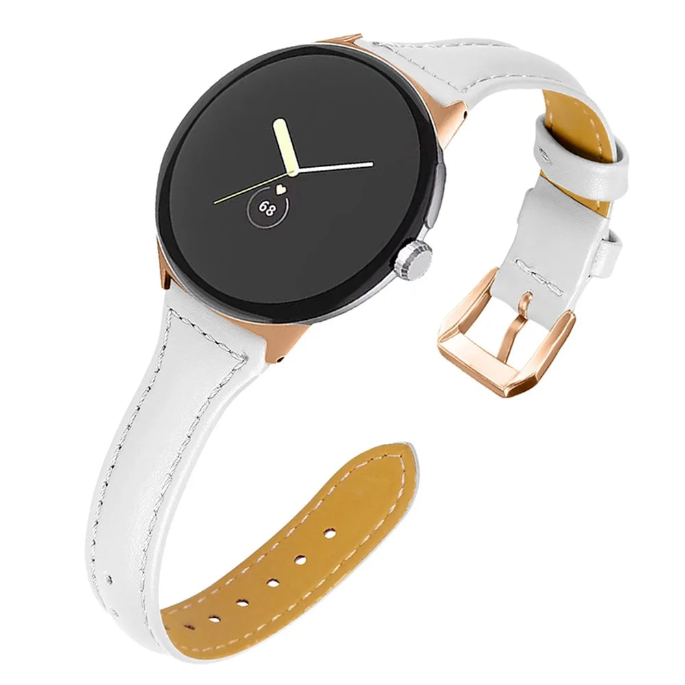 Genuine Leather Watch Strap for Google Pixel Watch 4 41mm / Watch 3 41mm / Watch 2 / Watch Quick Release 20mm Watch Band with Rose Gold Connector - White - 2