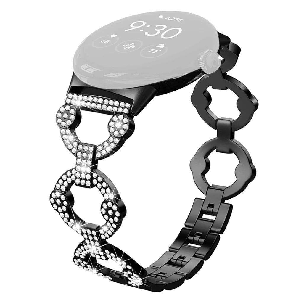 For Google Pixel Watch 4 41mm / Watch 3 41mm / Watch 2 / Watch Rhinestone Decor Watch Band Replacement Metal Wrist Strap Bracelet - Black - 1