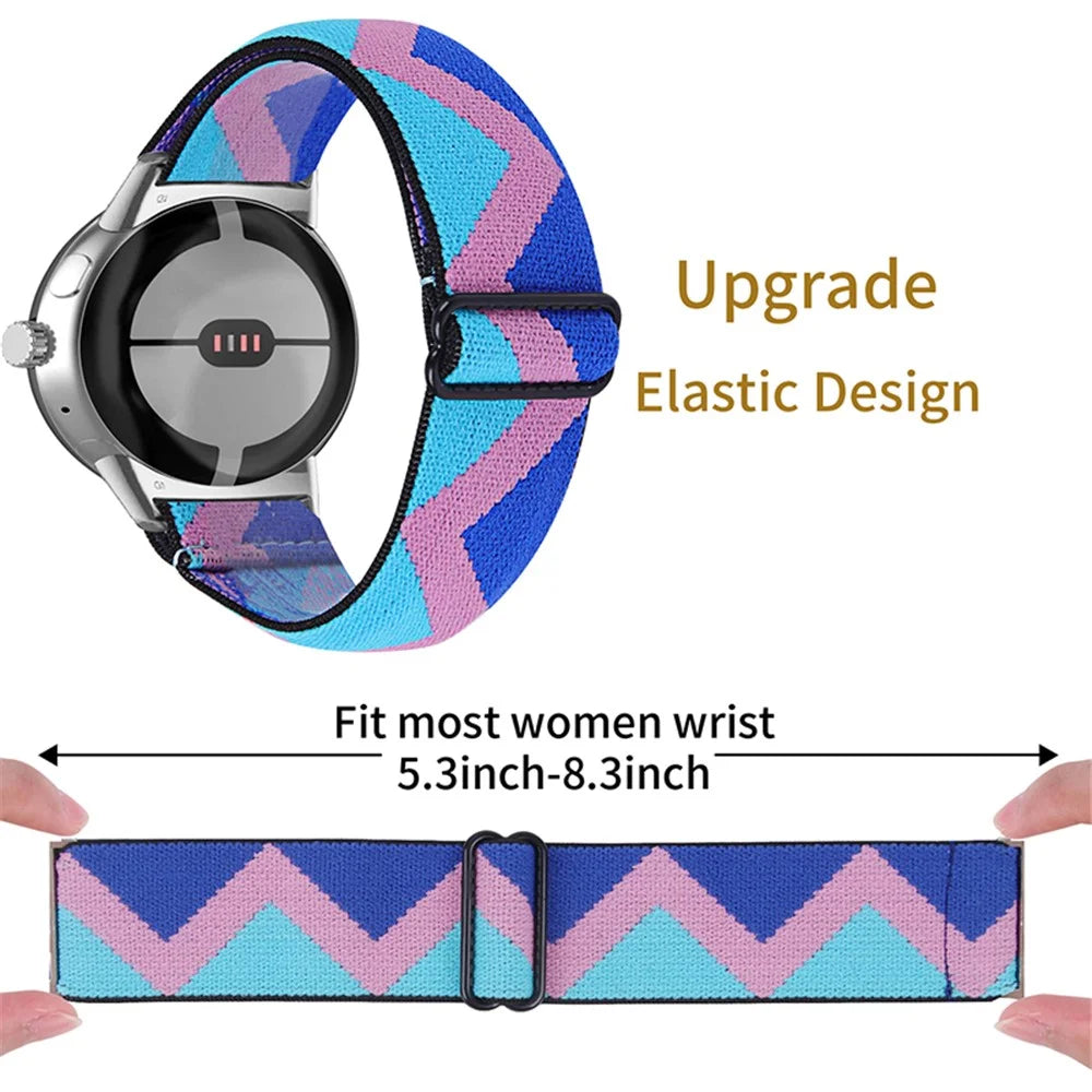 For Google Pixel Watch 4 41mm / Watch 3 41mm / Watch 2 / Watch Braided Watch Band Breathable Adjustable Wrist Strap Replacement with Silver Adapter  - 1 - 2