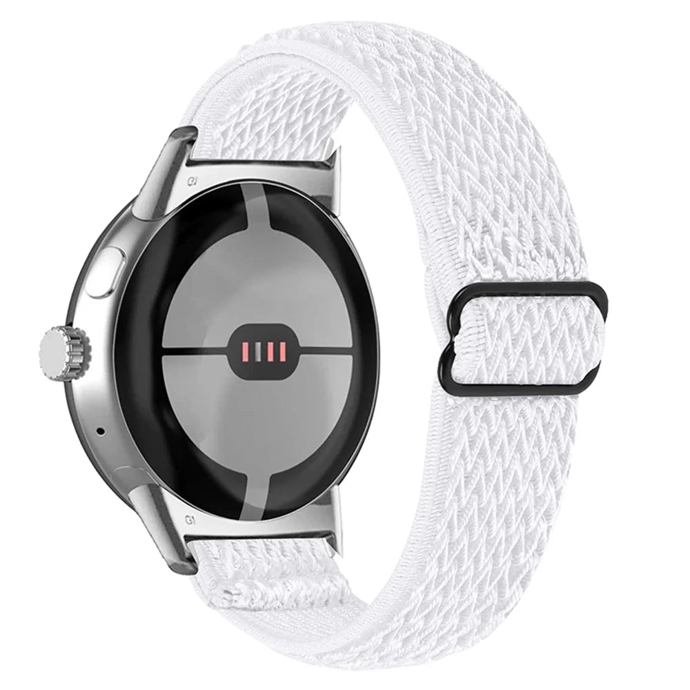 For Google Pixel Watch 4 41mm / Watch 3 41mm / Watch 2 / Watch Elastic Woven Soft Watch Strap Replacement Wrist Band (Silver Connector) - White - 1