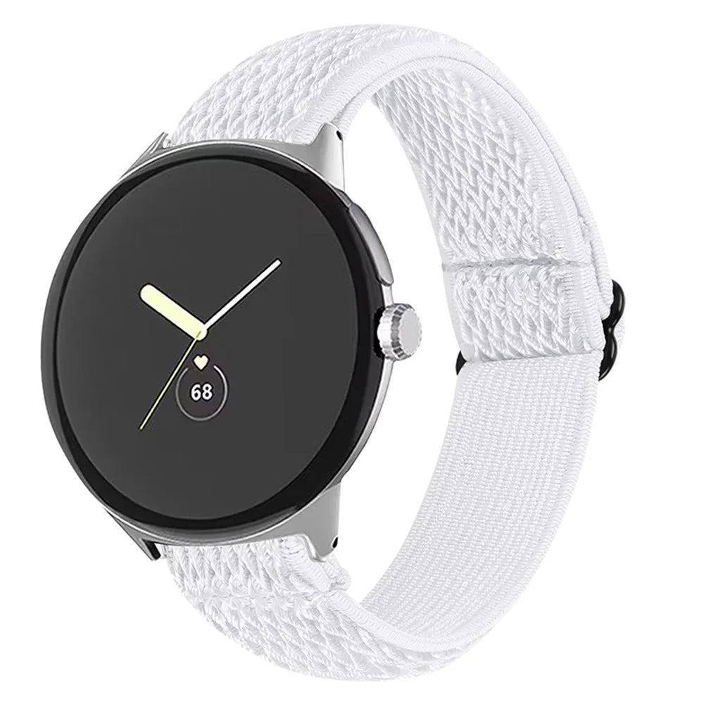 For Google Pixel Watch 4 41mm / Watch 3 41mm / Watch 2 / Watch Elastic Woven Soft Watch Strap Replacement Wrist Band (Silver Connector) - White - 3