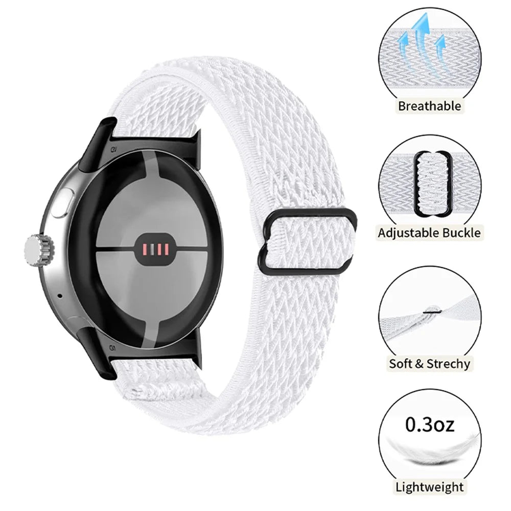 For Google Pixel Watch 4 41mm / Watch 3 41mm / Watch 2 / Watch Elastic Watch Strap Replacement Watch Band with Black Connector - White - 2