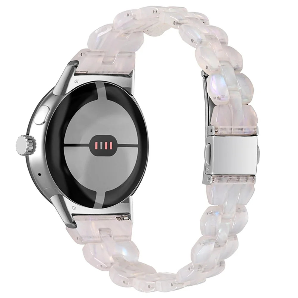 For Google Pixel Watch 4 41mm / Watch 3 41mm / Watch 2 / Watch Rhombus Resin Band Lightweight Wristband Bracelet Strap with Stainless Steel Buckle - Shell White - 1