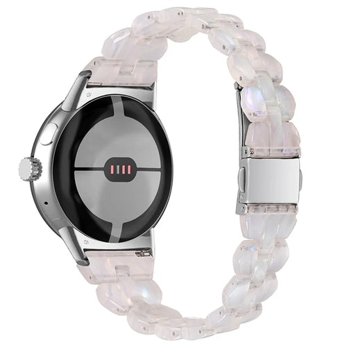 For Google Pixel Watch 4 41mm / Watch 3 41mm / Watch 2 / Watch Rhombus Resin Band Lightweight Wristband Bracelet Strap with Stainless Steel Buckle - Shell White - 1