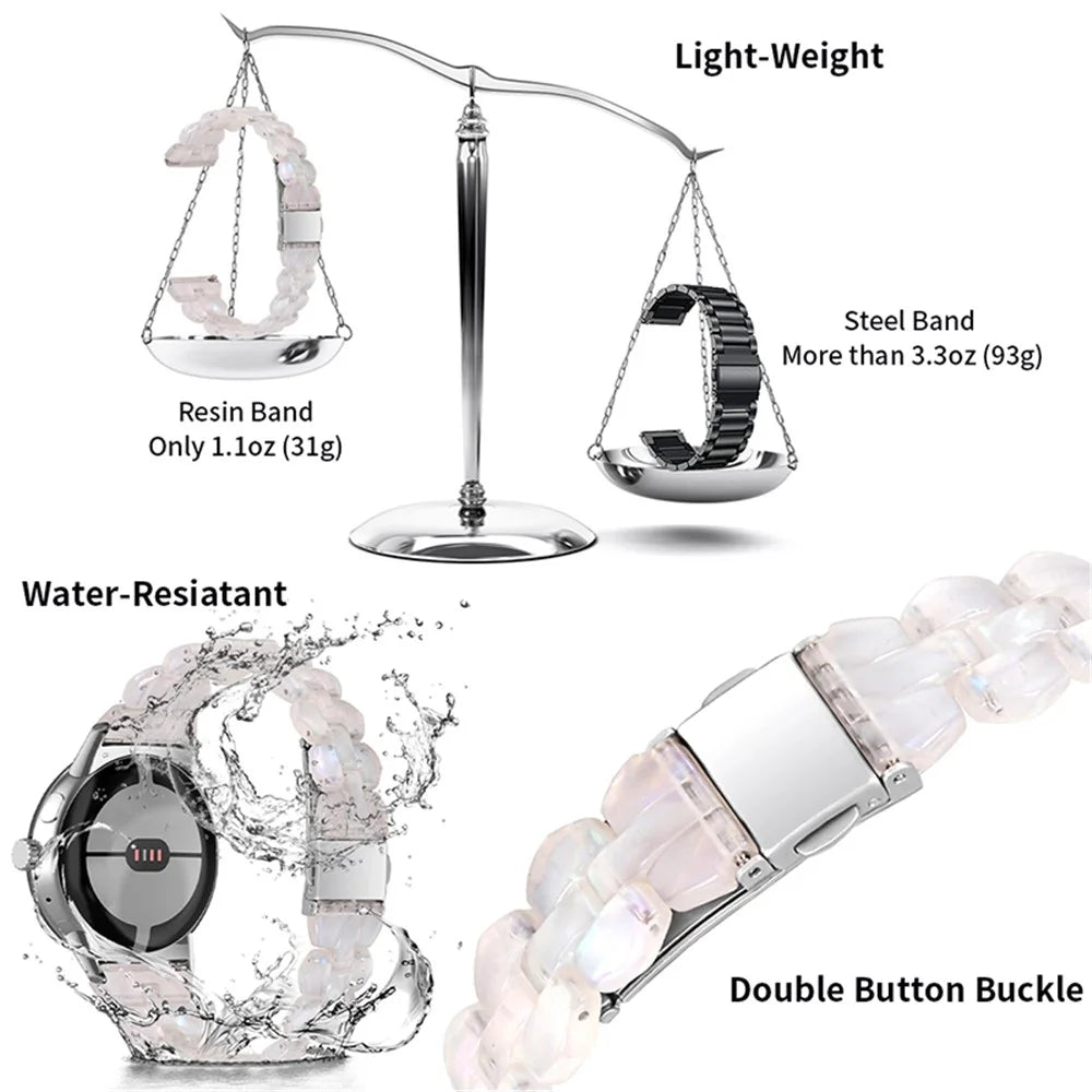 For Google Pixel Watch 4 41mm / Watch 3 41mm / Watch 2 / Watch Rhombus Resin Band Lightweight Wristband Bracelet Strap with Stainless Steel Buckle - Shell White - 2