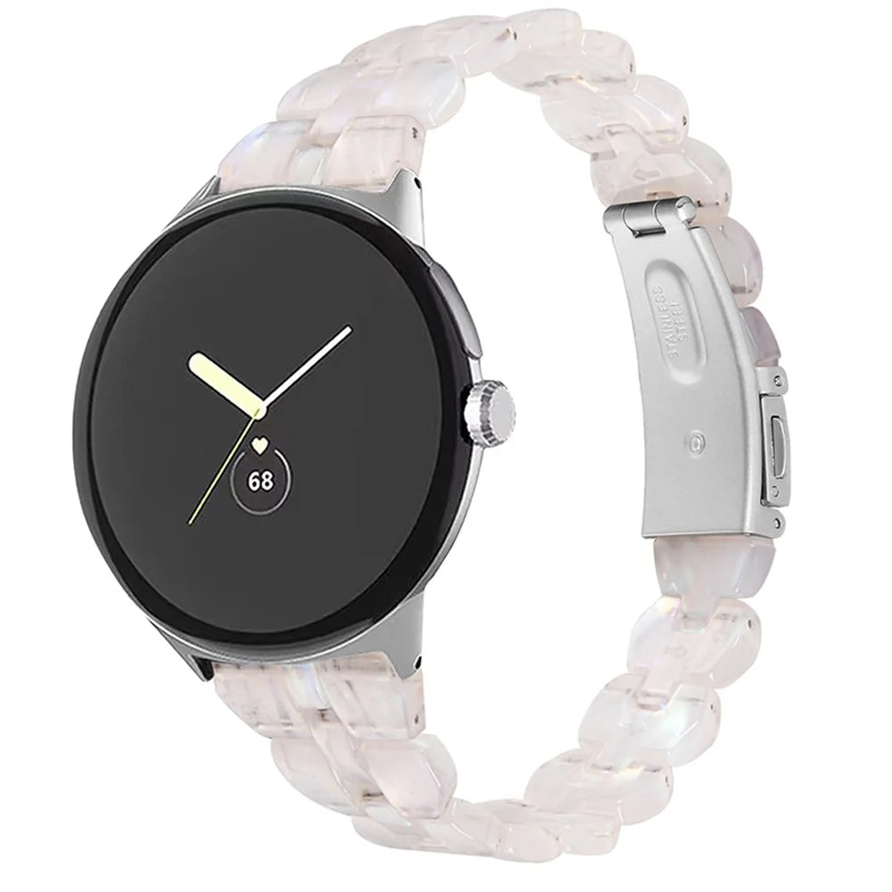 For Google Pixel Watch 4 41mm / Watch 3 41mm / Watch 2 / Watch Rhombus Resin Band Lightweight Wristband Bracelet Strap with Stainless Steel Buckle - Shell White - 3