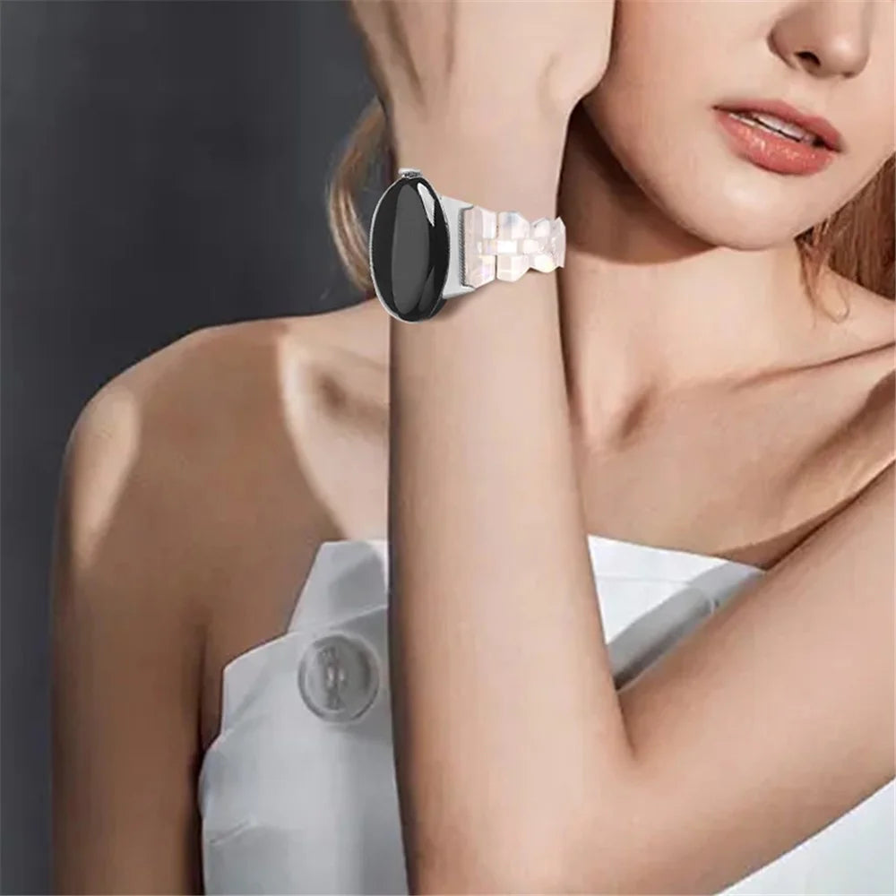 For Google Pixel Watch 4 41mm / Watch 3 41mm / Watch 2 / Watch Rhombus Resin Band Lightweight Wristband Bracelet Strap with Stainless Steel Buckle - Shell White - 5