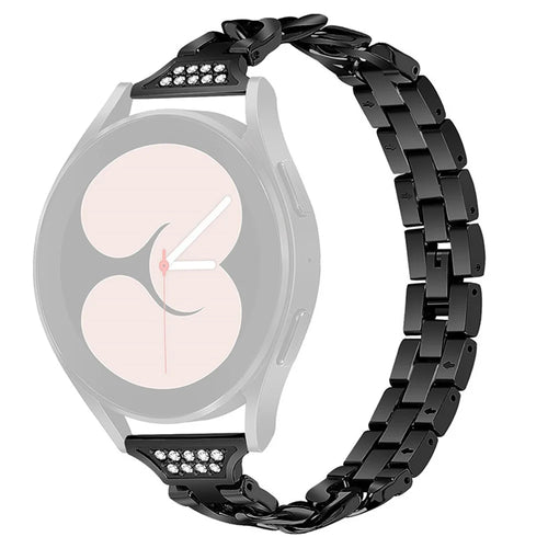 For Samsung Galaxy Watch4 Active 40mm / 44mm / Watch4 Classic 42mm / 46mm Rhinestone Decor 20mm Metal Smart Watch Band Replacement Wrist Strap - Black - 1