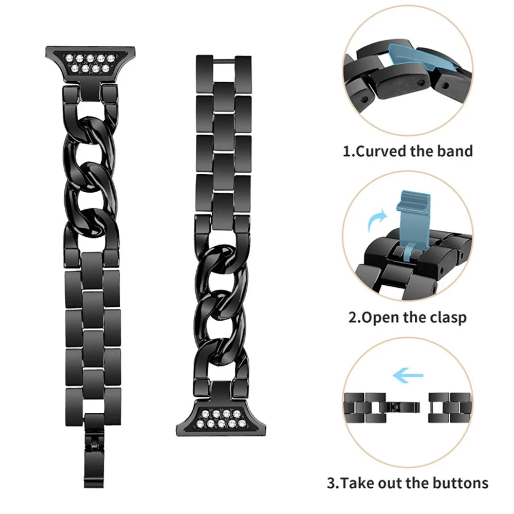 For Samsung Galaxy Watch4 Active 40mm / 44mm / Watch4 Classic 42mm / 46mm Rhinestone Decor 20mm Metal Smart Watch Band Replacement Wrist Strap - Black - 4