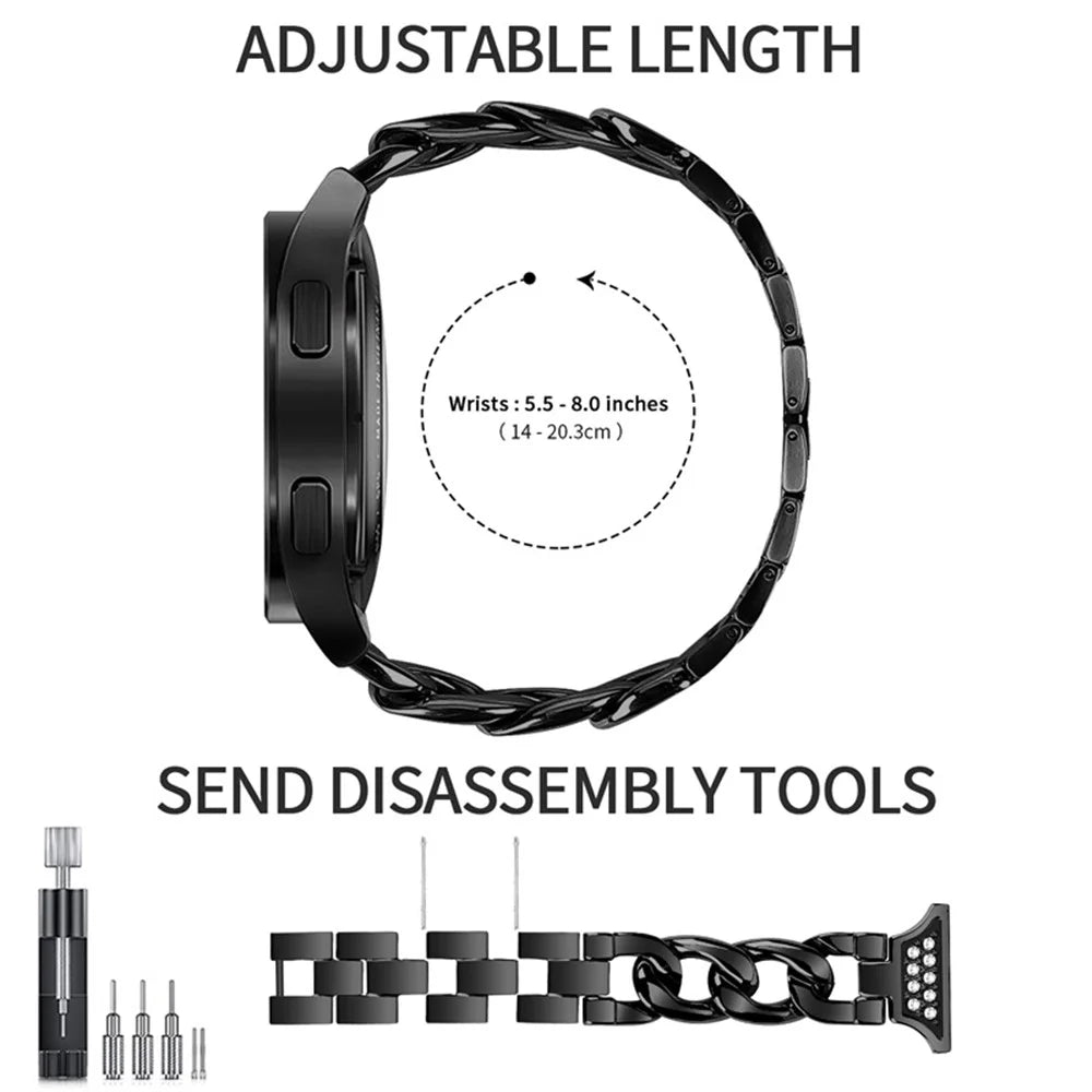 For Samsung Galaxy Watch4 Active 40mm / 44mm / Watch4 Classic 42mm / 46mm Rhinestone Decor 20mm Metal Smart Watch Band Replacement Wrist Strap - Black - 5