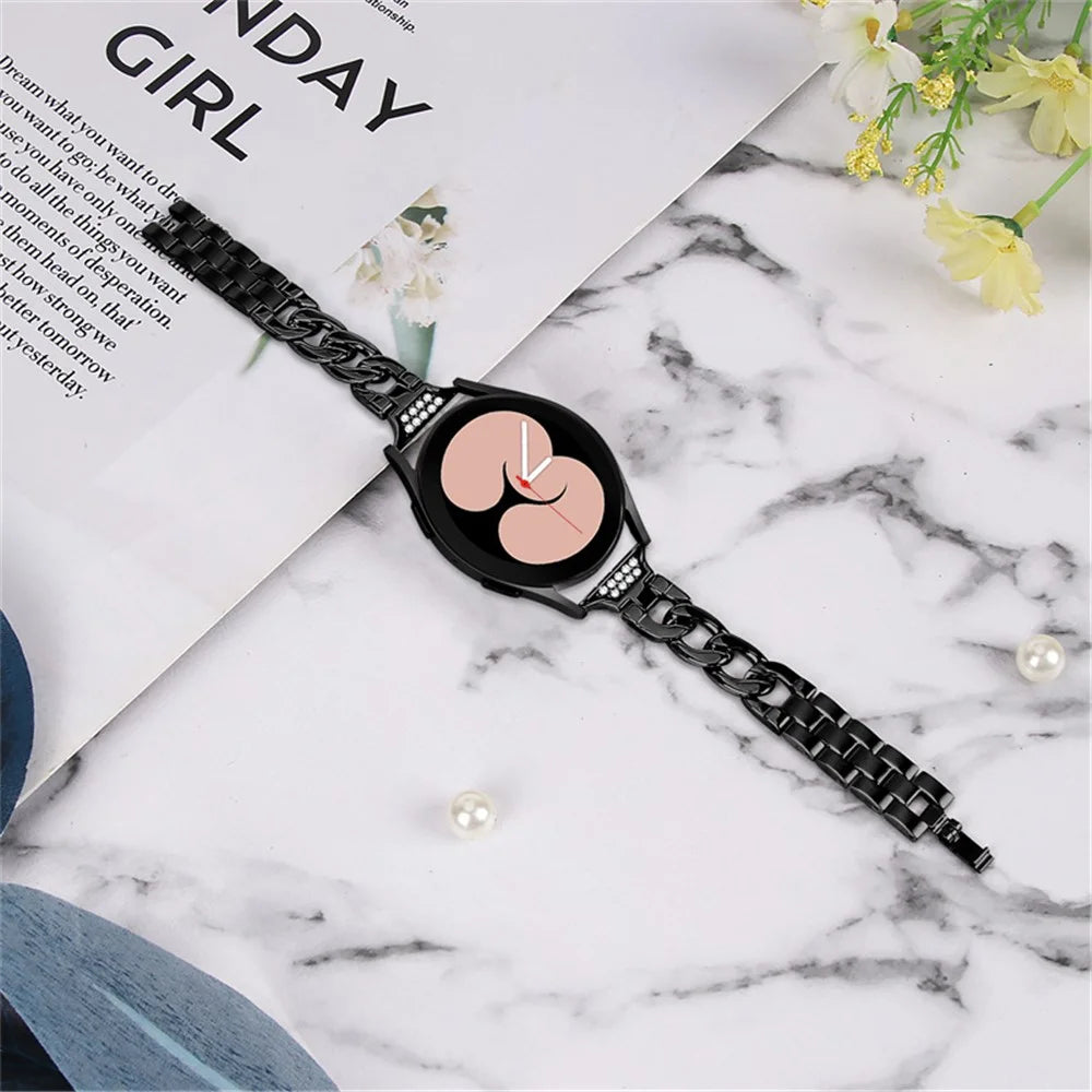 For Samsung Galaxy Watch4 Active 40mm / 44mm / Watch4 Classic 42mm / 46mm Rhinestone Decor 20mm Metal Smart Watch Band Replacement Wrist Strap - Black - 6