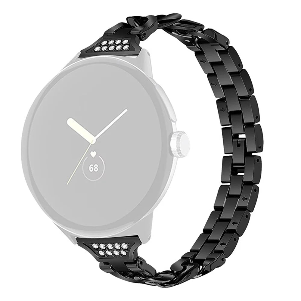 For Google Pixel Watch 4 41mm / Watch 3 41mm / Watch 2 / Watch Rhinestone Decor Metal Watch Band Wristband Replacement Strap - Black - 1