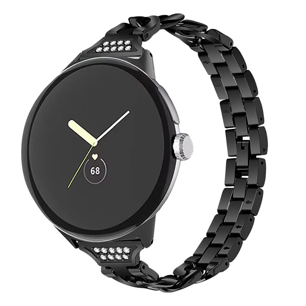 For Google Pixel Watch 4 41mm / Watch 3 41mm / Watch 2 / Watch Rhinestone Decor Metal Watch Band Wristband Replacement Strap - Black - 2