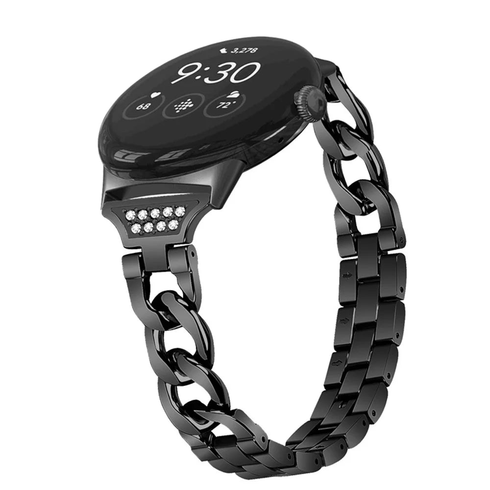 For Google Pixel Watch 4 41mm / Watch 3 41mm / Watch 2 / Watch Rhinestone Decor Metal Watch Band Wristband Replacement Strap - Black - 3