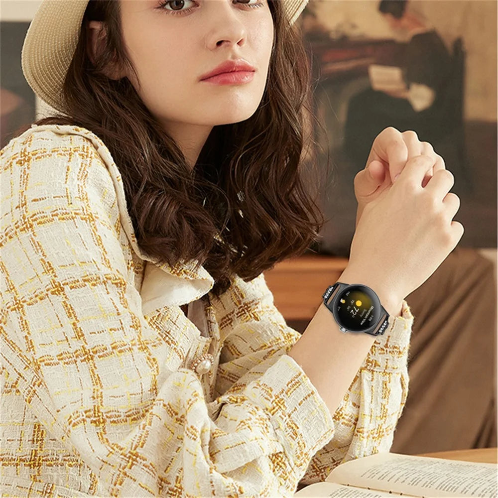 For Google Pixel Watch 4 41mm / Watch 3 41mm / Watch 2 / Watch Rhinestone Decor Metal Watch Band Wristband Replacement Strap - Black - 6