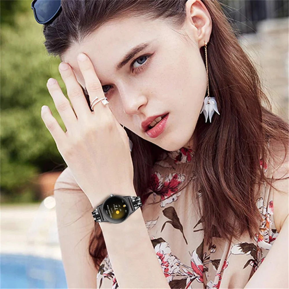 2 Rows Rhinestone Decor Watch Band for Google Pixel Watch 4 41mm / Watch 3 41mm / Watch 2 / Watch 5 Beads Metal Wrist Strap Replacement - Black - 5