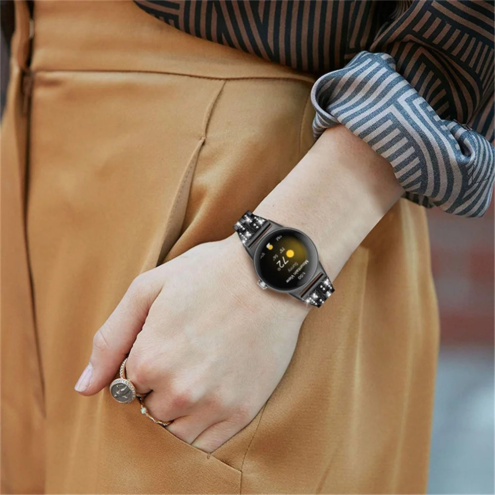 2 Rows Rhinestone Decor Watch Band for Google Pixel Watch 4 41mm / Watch 3 41mm / Watch 2 / Watch 5 Beads Metal Wrist Strap Replacement - Black - 6
