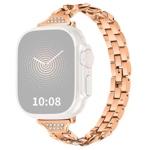 For Apple Watch Ultra 3 2 1 49mm / Series 11 10 46mm / 9 8 7 45mm / SE3 SE2 SE 6 5 4 44mm / 3 2 1 42mm Rhinestone Decor Metal Smart Watch Band Replacement Wrist Strap - Rose Gold - 1