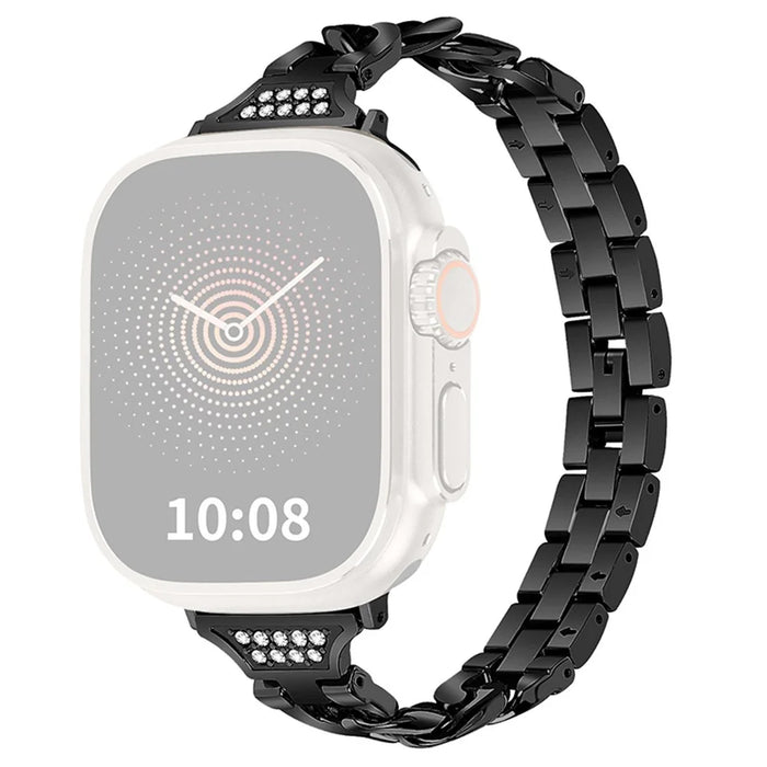 Watch Strap for Apple Watch Series 11 10 42mm / 9 8 7 41mm / SE3 SE2 SE 6 5 4 40mm / 3 2 1 38mm Rhinestones Decor Metal Band - Black - 1