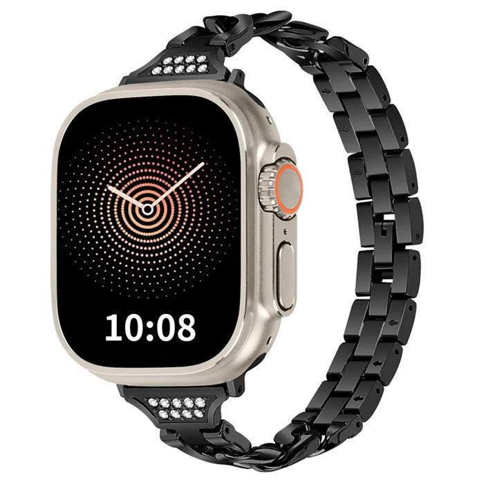 Watch Strap for Apple Watch Series 11 10 42mm / 9 8 7 41mm / SE3 SE2 SE 6 5 4 40mm / 3 2 1 38mm Rhinestones Decor Metal Band - Black - 2