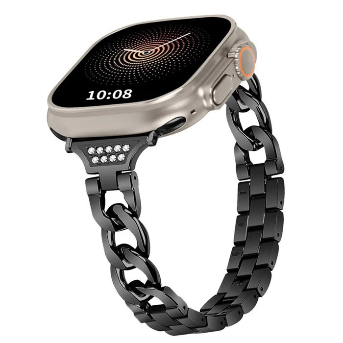 Watch Strap for Apple Watch Series 11 10 42mm / 9 8 7 41mm / SE3 SE2 SE 6 5 4 40mm / 3 2 1 38mm Rhinestones Decor Metal Band - Black - 3