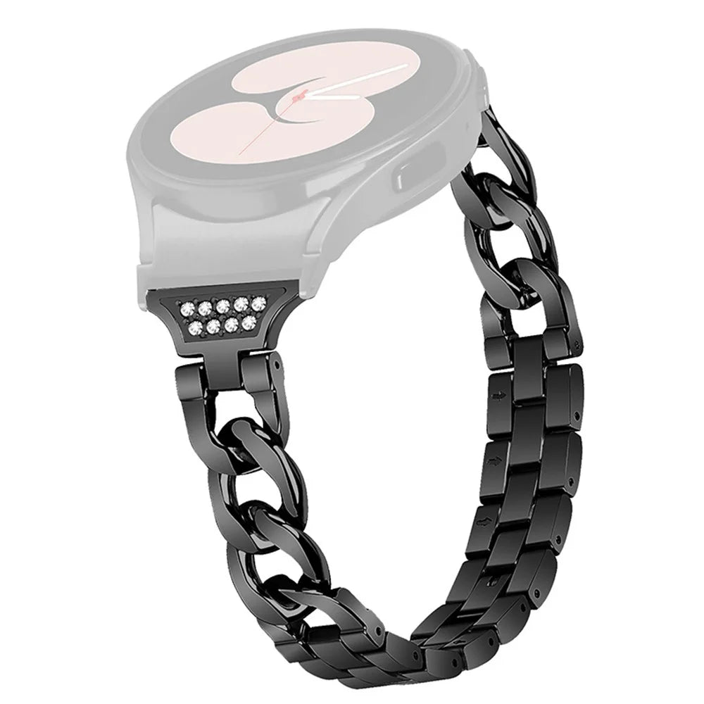 For Samsung Galaxy Watch 5 / 4 Active 44mm / 40mm / Watch 5 Pro 45mm Metal Watch Strap Rhinestone Decor Wrist Band with Adapter Connector - Black - 1