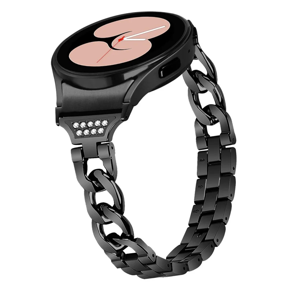 For Samsung Galaxy Watch 5 / 4 Active 44mm / 40mm / Watch 5 Pro 45mm Metal Watch Strap Rhinestone Decor Wrist Band with Adapter Connector - Black - 2
