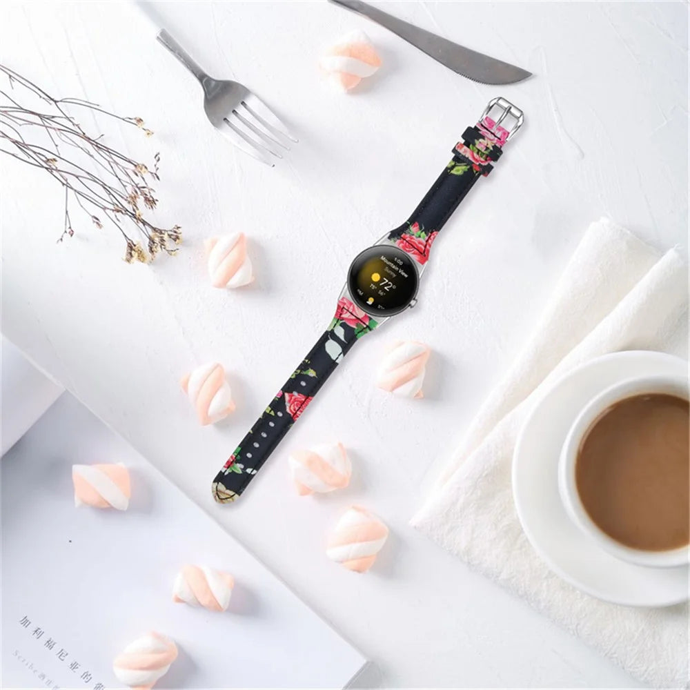 For Google Pixel Watch 4 41mm / Watch 3 41mm / Watch 2 / Watch Genuine Leather Watch Band Flower Pattern Wrist Strap with Silver Connector - Style A - 4